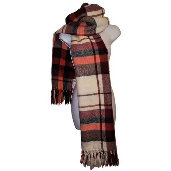 Abercrombie & Fitch Red & Cream Plaid Thick Winter Blanket Scarf OS - Picture 1 of 9